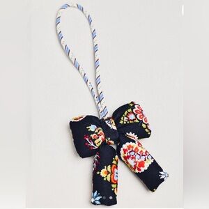 Anthropologie Black w/ Flowers Puffy Bow Bag Charm NWT